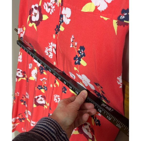 Gap Midi Dress A-line Coral Bold Tropical Floral Button Up Rayon Shift Womens M - Picture 7 of 10